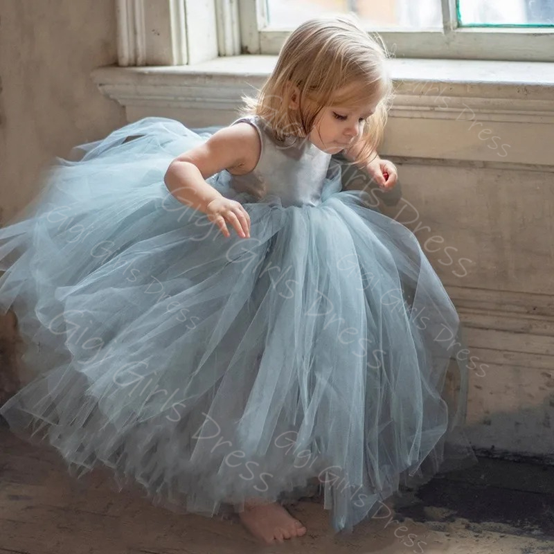 Toddler Girl Tulle Party Dress - Vestido de niña de flores azul