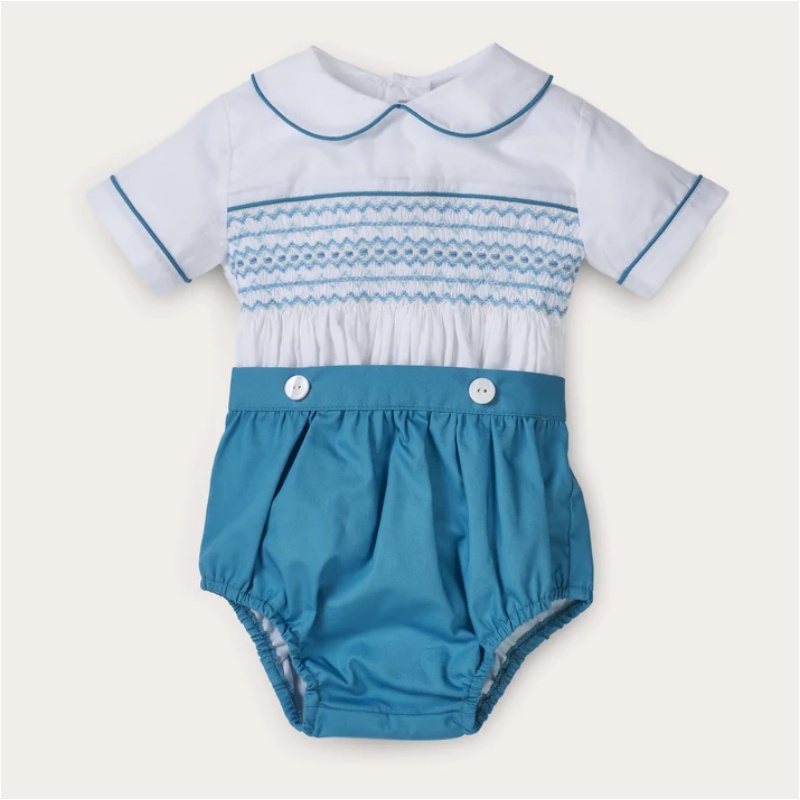 Baby Boy Suit Set Baptism - Traje Vintage Azul Bordado a Mano