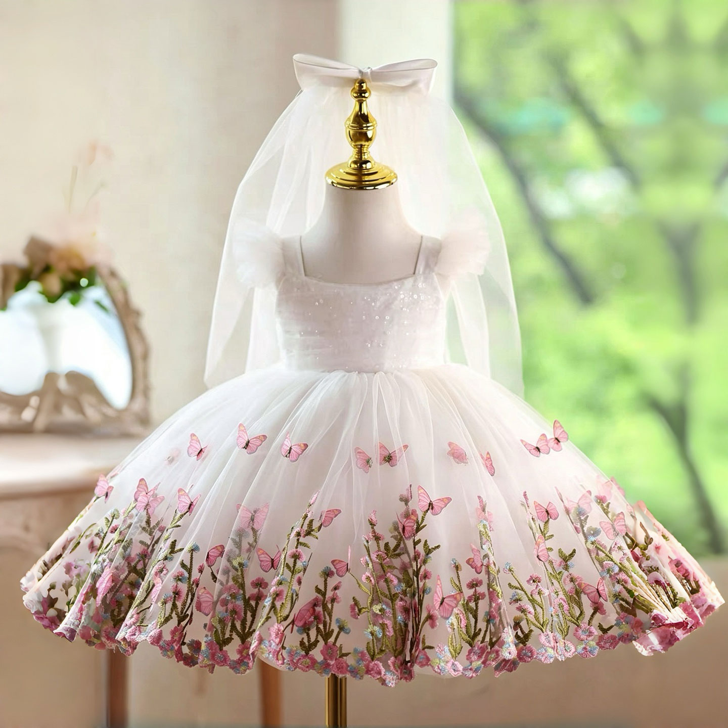 Toddler Girl Tulle Party Dress - Vestido de Niña con Bordado de