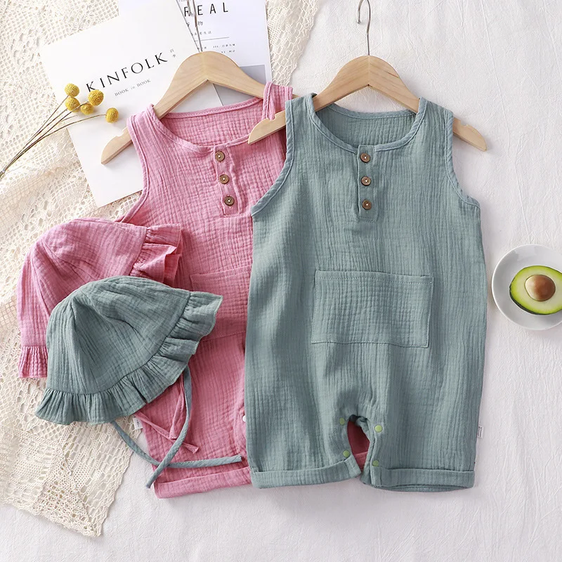 Baby Summer Linen Sleeveless Jumpsuit - 2 unids/set de ropa de verano