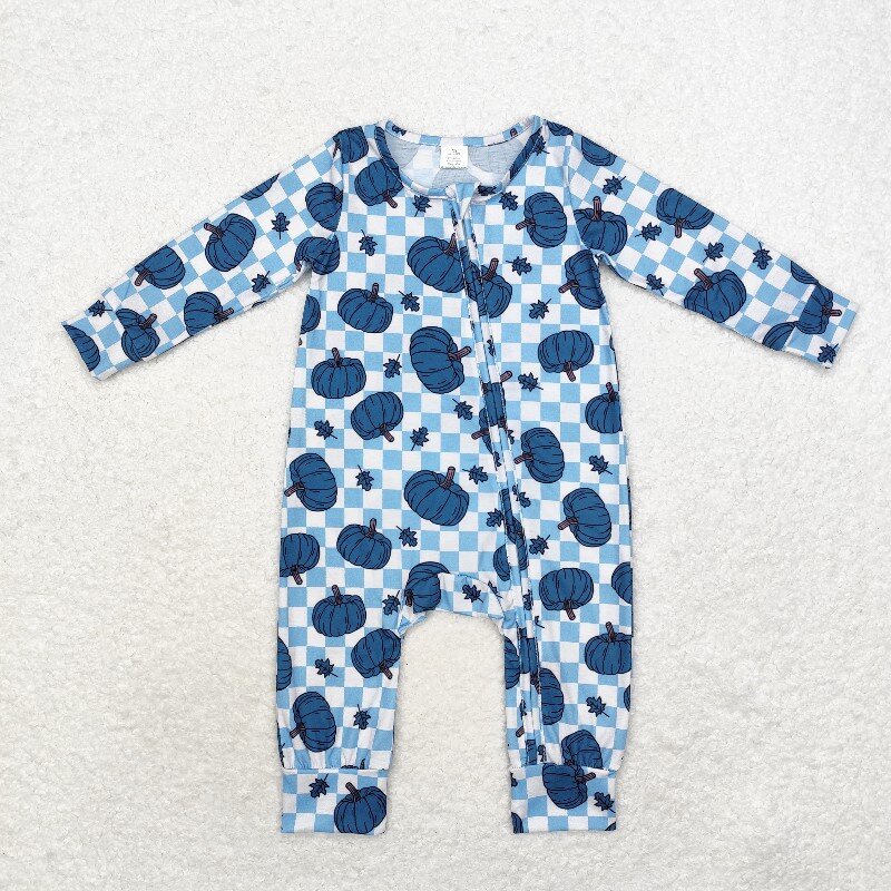 Cotton Baby Onesies Zipper - 8,21 Bamboo Fly Blue calabaza hoja