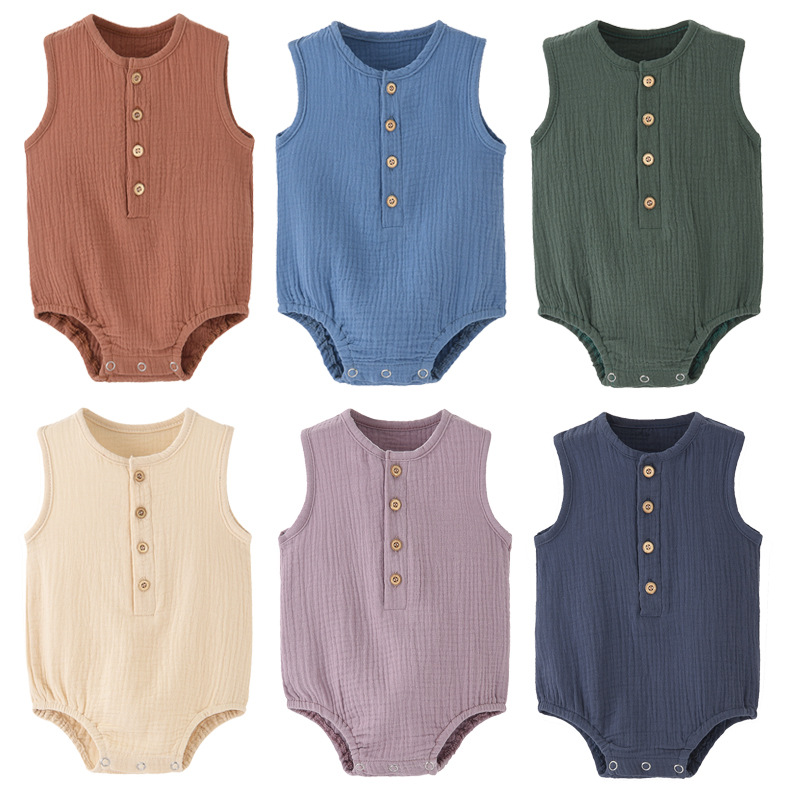 Baby Summer Linen Sleeveless Jumpsuit - Body de lino 100% algodón para