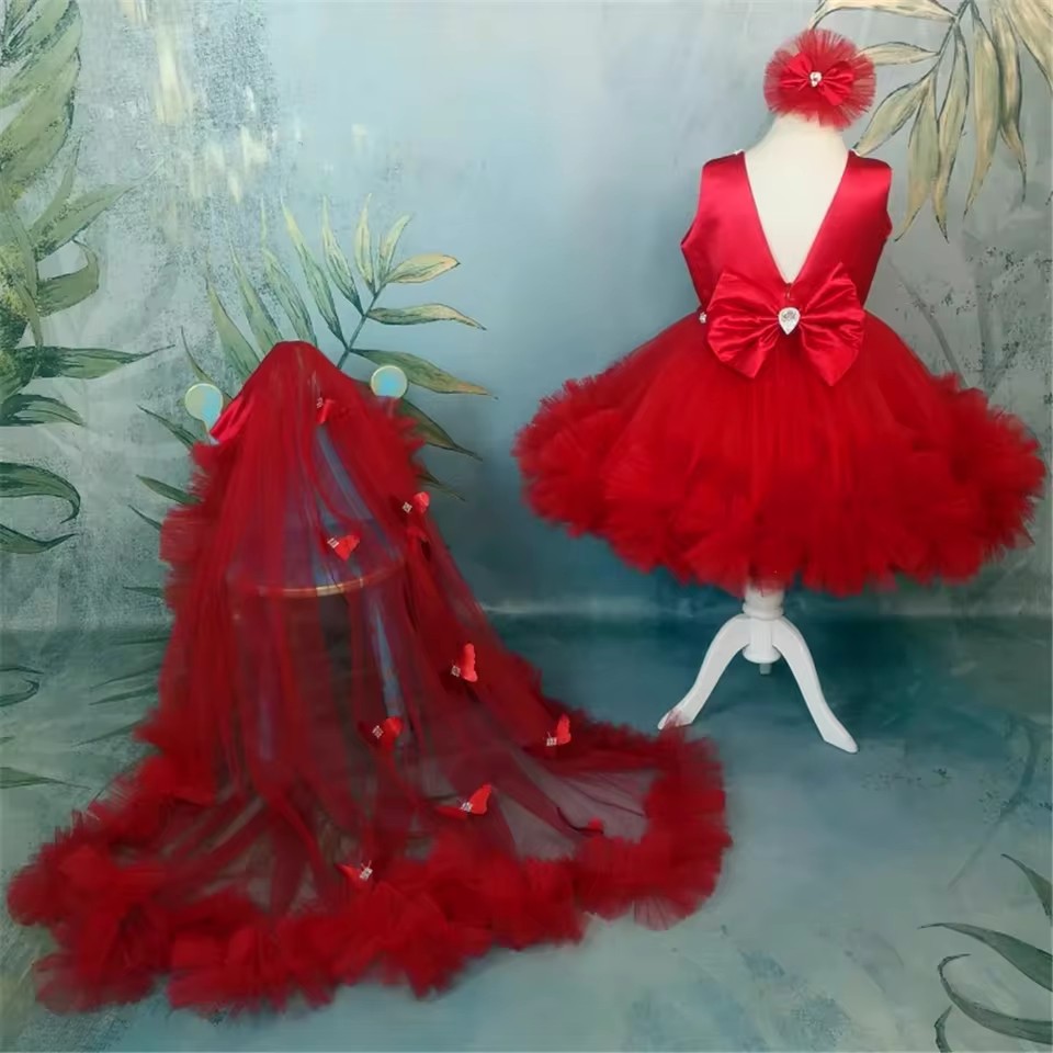 Vestidos de niña de flores roj - Toddler Girl Tulle Party Dress reseña y precio