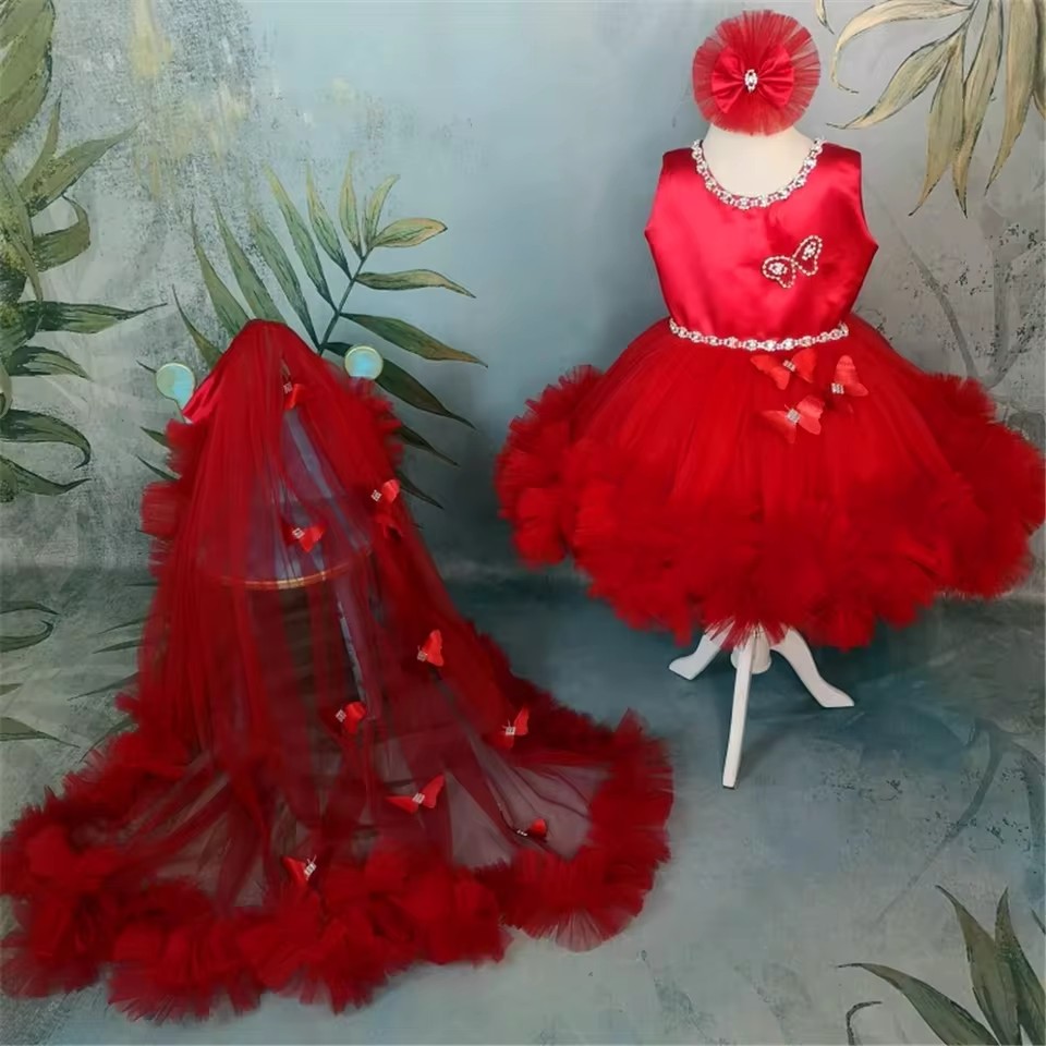 Vestidos de niña de flores roj - Toddler Girl Tulle Party Dress reseña y precio